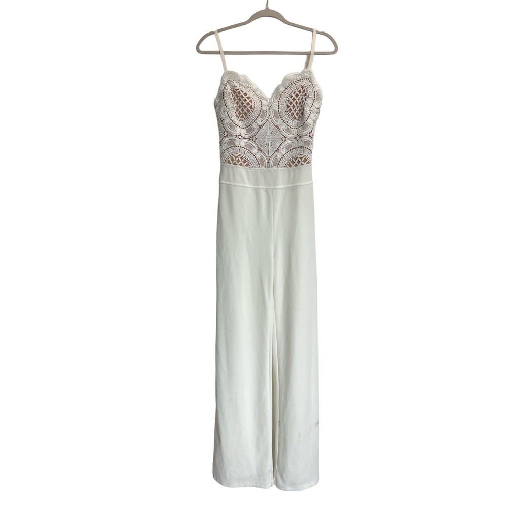 Mijah White Crochet Lace Bodice Wide Leg Jumpsuit Womens Size Medium Sleeveless